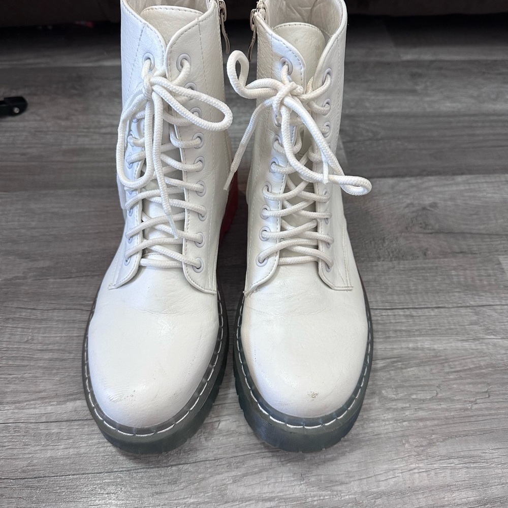 White Lace-Up Boots